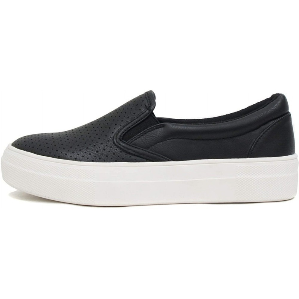 Women's Slip-On Platform Sneakers Memory Foam Faux Leather Black Size 9 - Picture 2 of 5